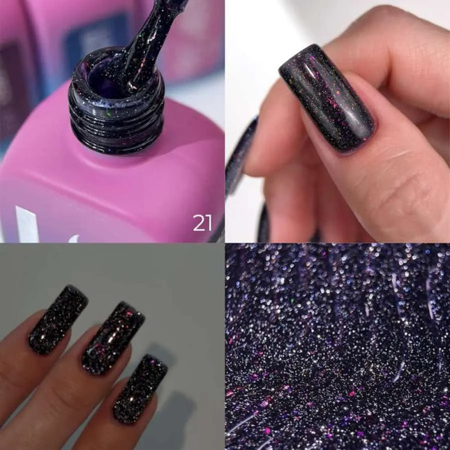 Luna Lurex Capa de base №21 Negro-azul con papel holográfico 13ml