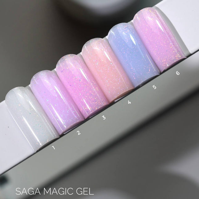 Saga Magic Gel №06 Cold rosa con foil holográfico 15ml