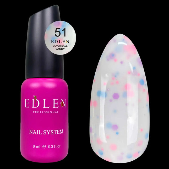 Edlen Cover Base Сandy №51 Milk with blue and pink flakes 9ml