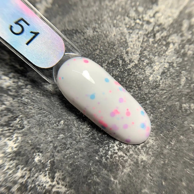 Edlen Cover Base Сandy №51 Milk with blue and pink flakes 9ml
