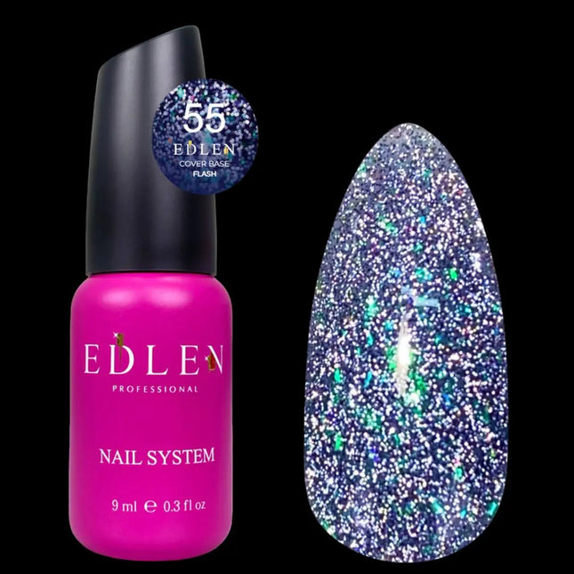 Edlen Cover Base Flash №55 Blueberry with holographic foil 9ml