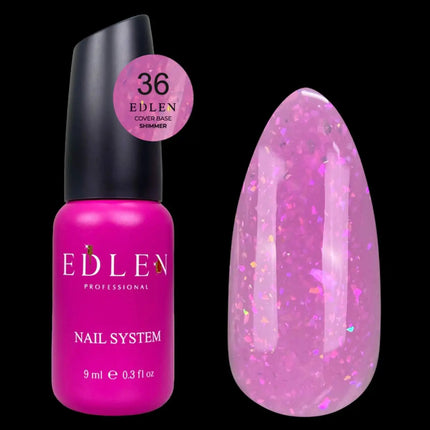 Capa de base Edlen Cover Shimer Nº36 Rosa con papel holográfico 9ml