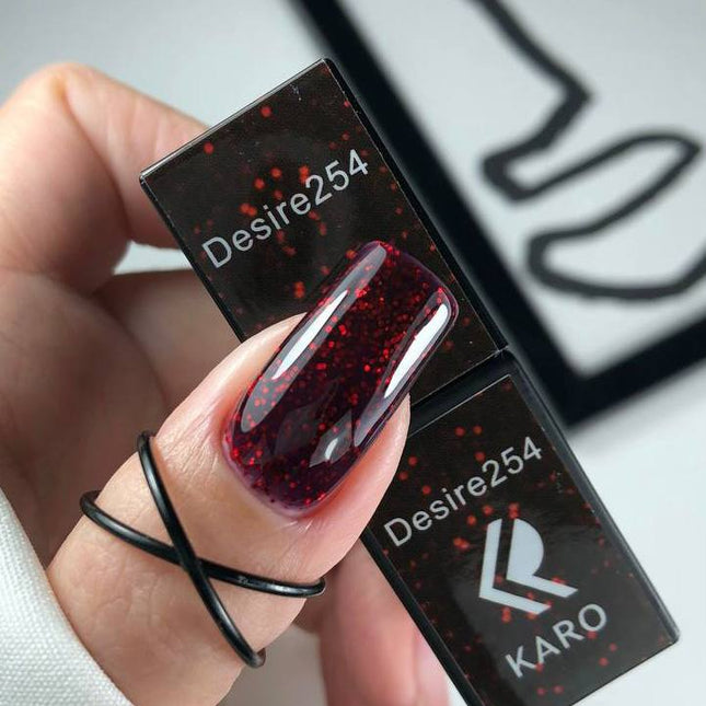 Esmalte de gel Desire №254 burdeos profundo con purpurina 8ml KARO