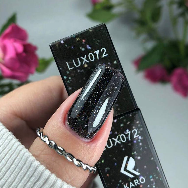 Esmalte de gel lux №72 negro con purpurina 8ml KARO