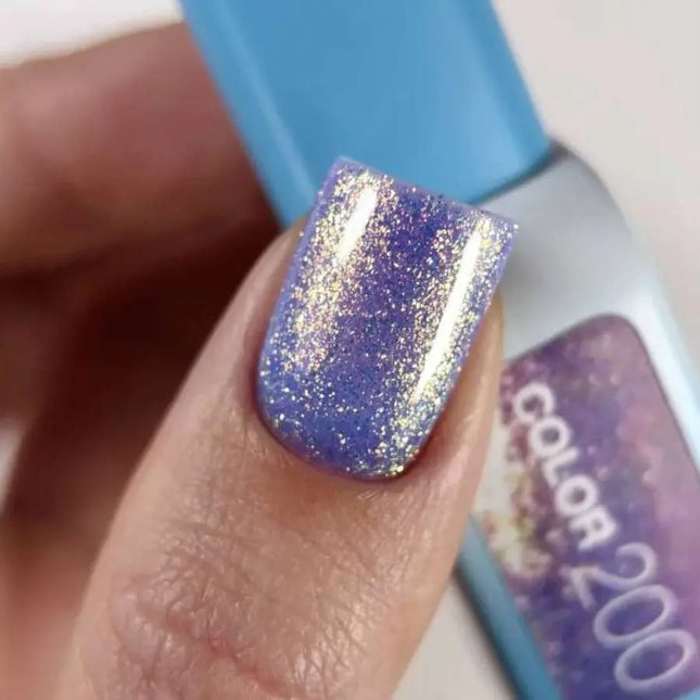 Esmalte en gel Luna Nº200 Color Púrpura Claro con fina lámina holográfica 8ml