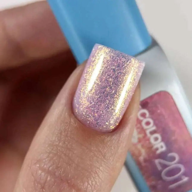 Esmalte de gel Luna №201 Color rosa con fina lámina holográfica 13ml