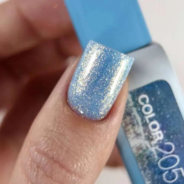 Esmalte en gel Luna Nº205 Color Azul Claro con fina lámina holográfica 13ml
