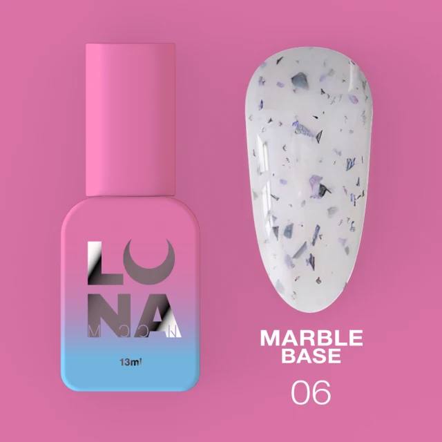 Luna Capa de base Mármol №06 Leche con papel negro y púrpura 13ml