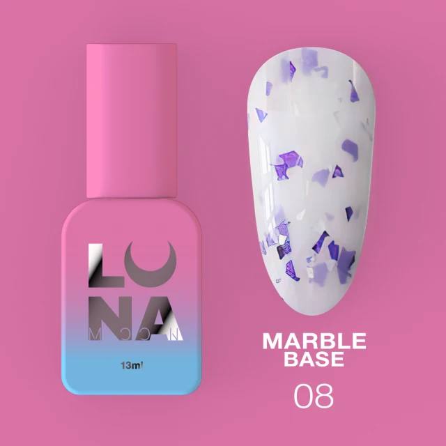 Luna Capa de base Mármol №08 Leche con papel aluminio blanco y púrpura 13ml