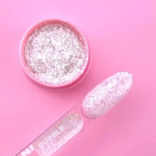 Luna Bubble Gel №01 clear with white glitter 5ml
