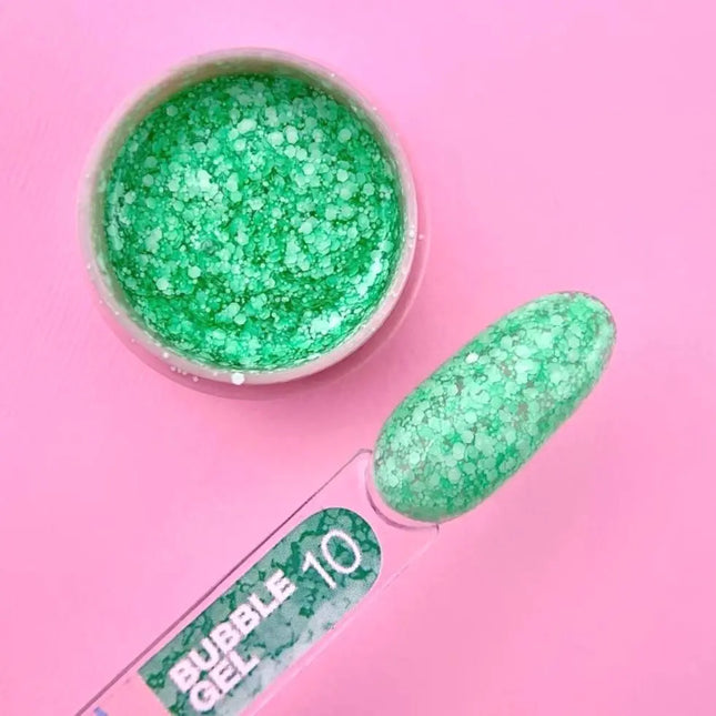 Luna Bubble Gel №10 green with white glitter 5ml