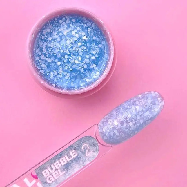 Luna Bubble Gel №02 light blue with white glitter 5ml