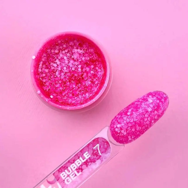 Luna Bubble Gel №07 deep pink with white glitter 5ml