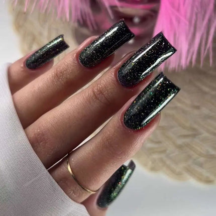 Esmalte en gel Luna Nº213 Reflection Black con destellos multicolor 8ml