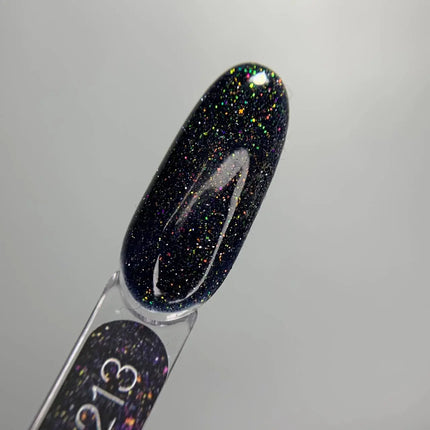 Esmalte en gel Luna Nº213 Reflection Black con destellos multicolor 8ml