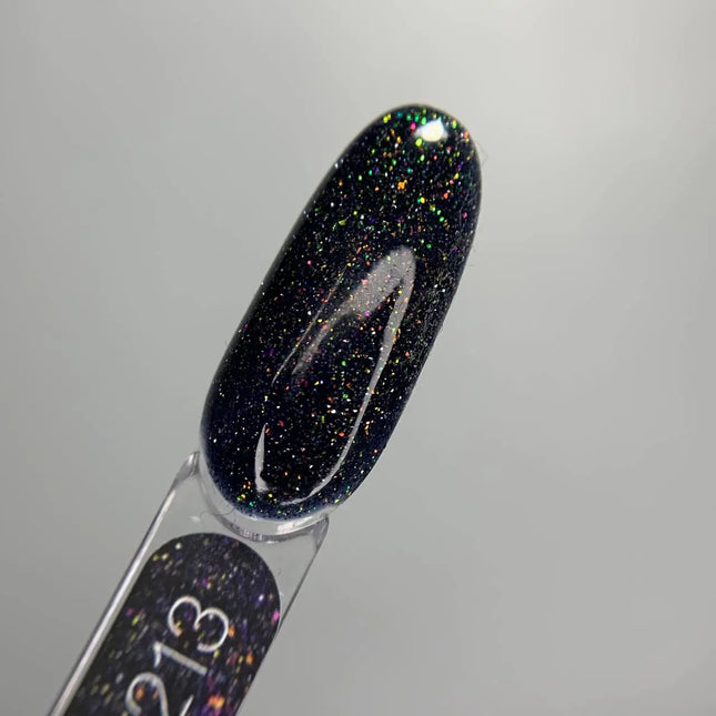 Esmalte en gel Luna Nº213 Reflection Black con destellos multicolor 8ml