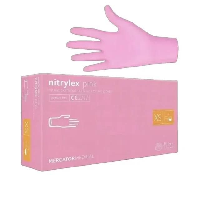 Nitrile powder-free gloves Nitrylex Mercator size XS (Pink) - Gloves