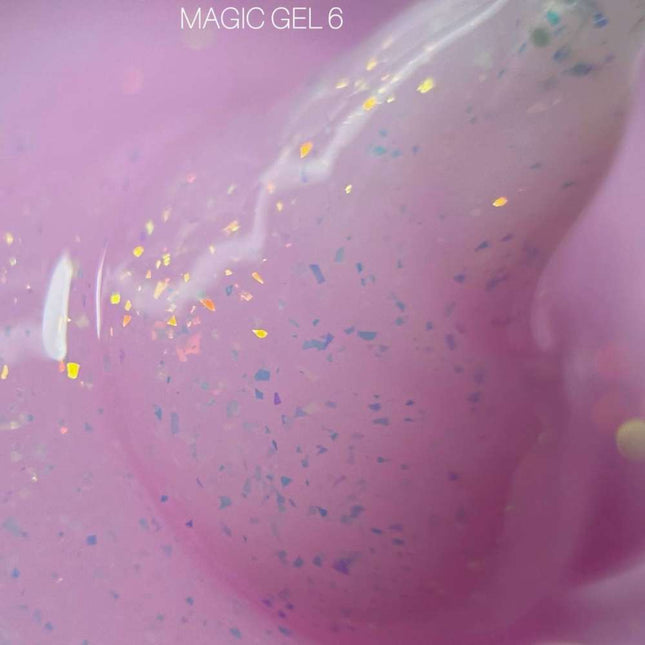 Saga Magic Gel №06 Cold rosa con foil holográfico 15ml