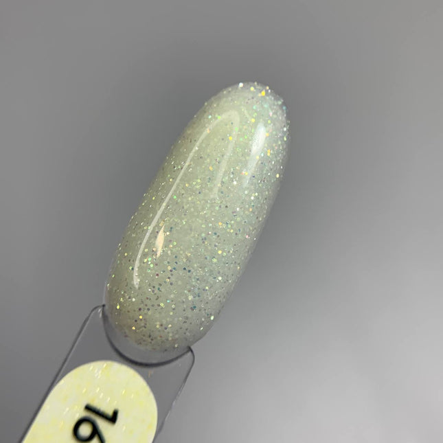 Saga Shimmer Capa de base №16 Amarillo pálido con brillo holográfico 15ml