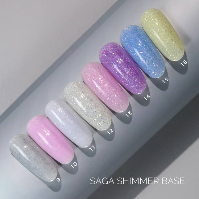 Saga Shimmer Capa de base №16 Amarillo pálido con brillo holográfico 15ml