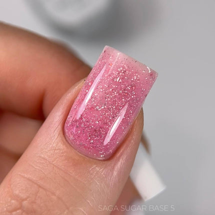 Saga Sugar Base №5 Crimson with color glitter 10ml