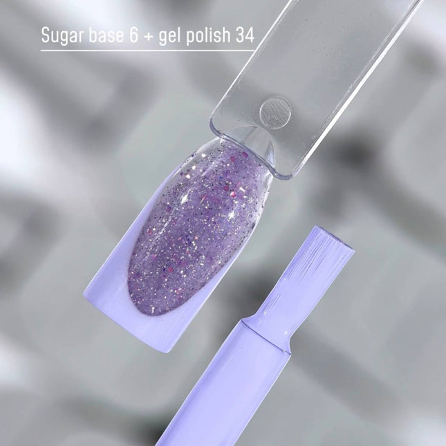 Saga Sugar Capa de base №6 Lavanda con brillo de color 10ml