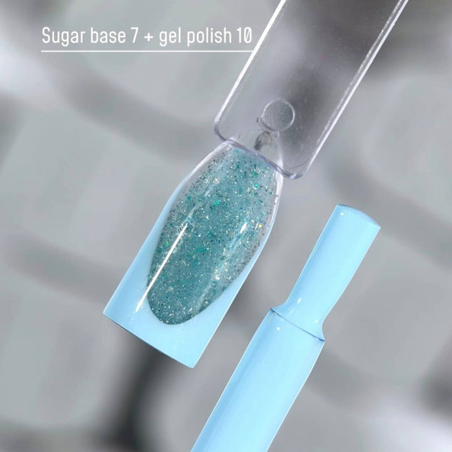 Saga Sugar Capa de base №7 Verde azulado con brillo de color 10ml
