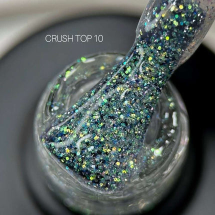 Saga Top Crush №10 with green-gold holographic sparkles 9ml