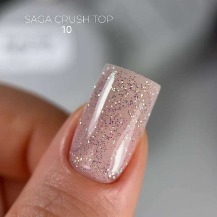 Saga Top Crush №10 with green-gold holographic sparkles 9ml