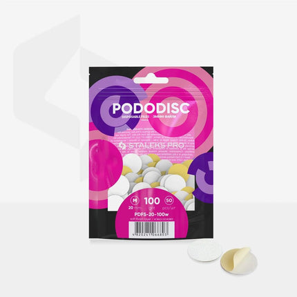 White disposable files with a soft foam layer for pedicure disc Pododisk Staleks Pro M 100 grit (50 pcs) PDFS-20-100W